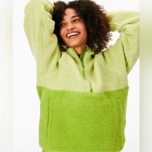 Outdoor Voices Two-Tone Light Lime & Green Sherpa Half-Zip Pullover